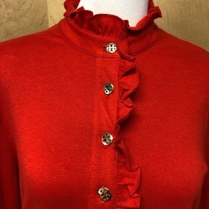 Tory Burch Red Lidia Long-Sleeved Polo Shirt